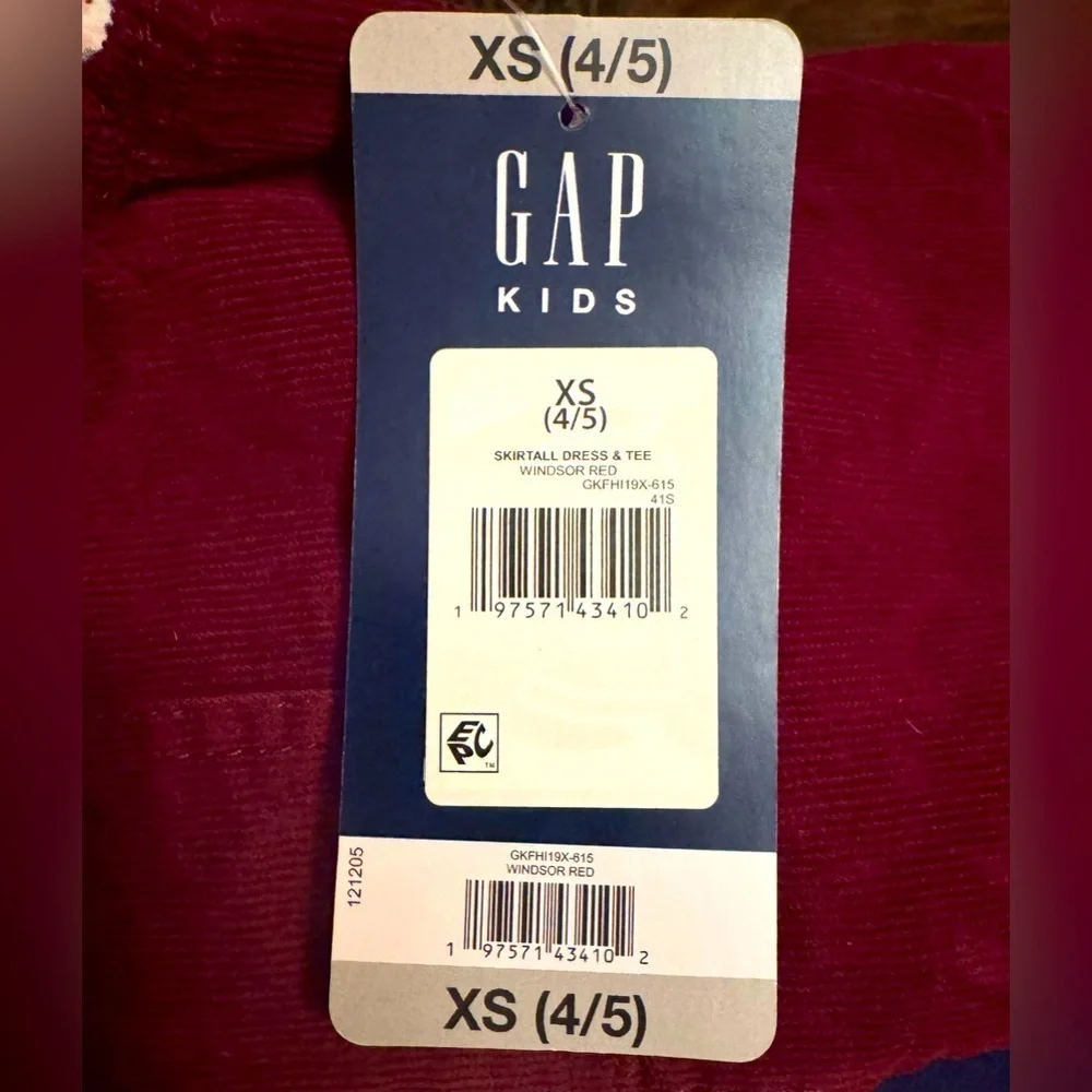Gap Kids- Windsor Red Corduroy Skirtall Dress With Chest Pocket and Adj Straps.